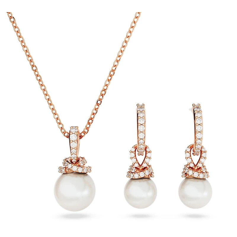 Originally set, Crystal pearl, White, 18K rose gold finish