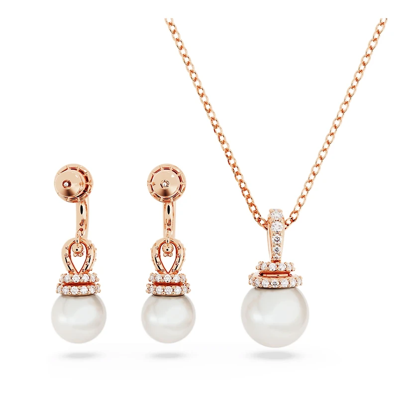 Originally set, Crystal pearl, White, 18K rose gold finish