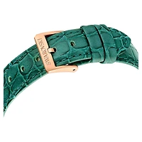 Octea chrono watch, Swiss Made, Leather strap, Green, Rose gold-tone finish by SWAROVSKI