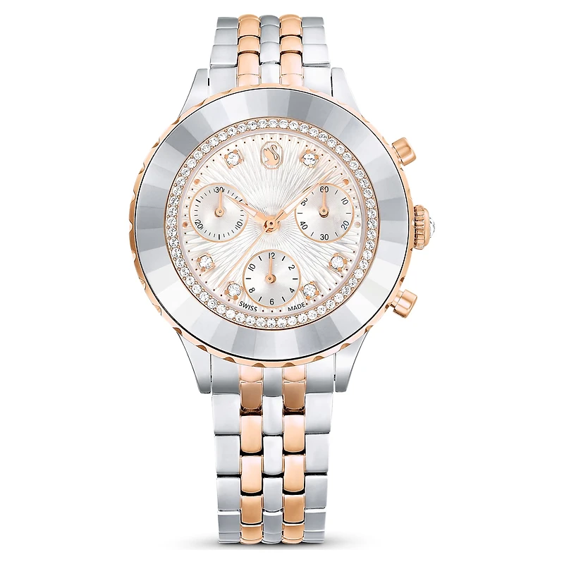 Octea chrono watch, Swiss Made, Metal bracelet, Rose gold tone, Mixed metal finish by SWAROVSKI