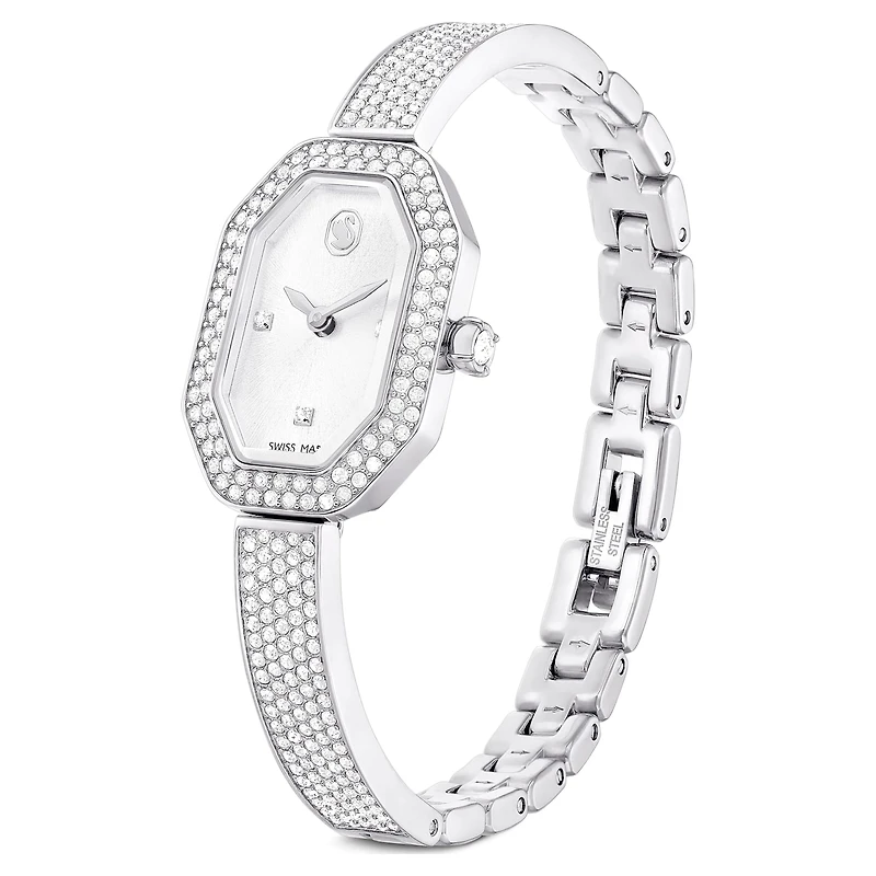 Dextera bangle watch, Swiss Made, Metal bracelet, Silver Tone, Stainless steel by SWAROVSKI