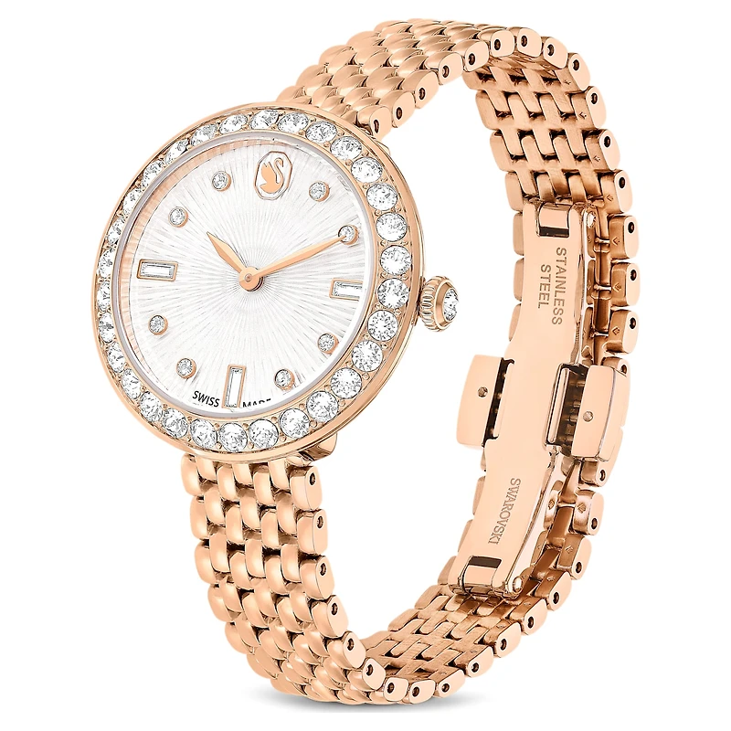 Matrix tennis 7-link watch, Swiss Made, Metal bracelet, Rose gold tone