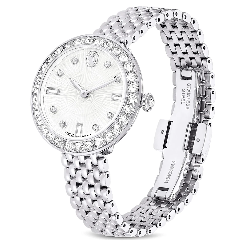 Matrix tennis 7-link watch, Swiss Made, Metal bracelet, Silver Tone, Stainless steel by SWAROVSKI