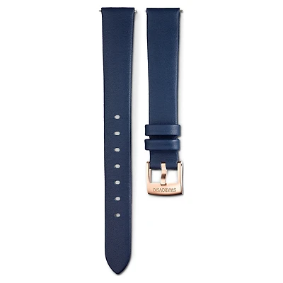 Watch strap, 14 mm (0.55") width, Leather, Blue, Rose gold-tone finish