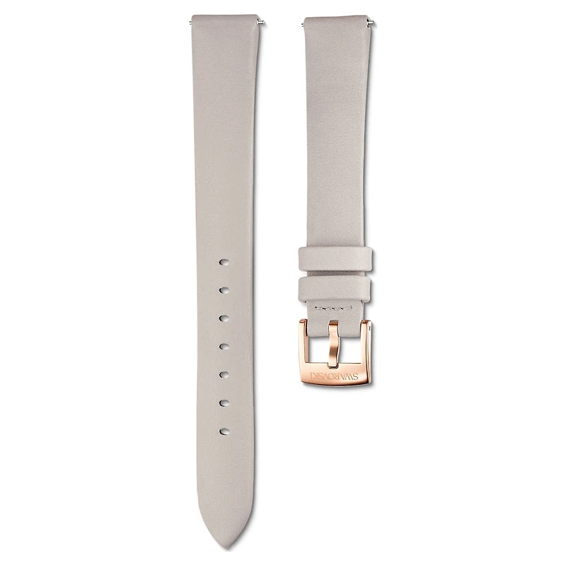 Watch strap, 14 mm (0.55") width, Leather, Gray, Rose gold-tone finish by SWAROVSKI