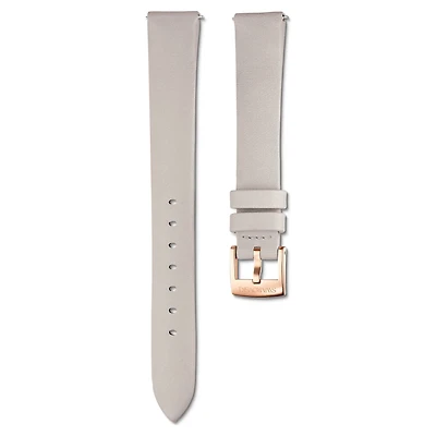 Watch strap, 14 mm (0.55") width, Leather, Gray, Rose gold-tone finish
