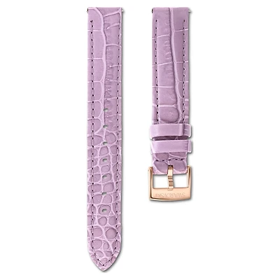 Watch strap, 17 mm (0.67") width, Leather with stitching, Purple, Rose gold-tone finish