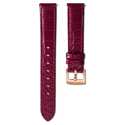 Watch strap, 15 mm (0.59") width, Leather with stitching, Red, Rose gold-tone finish