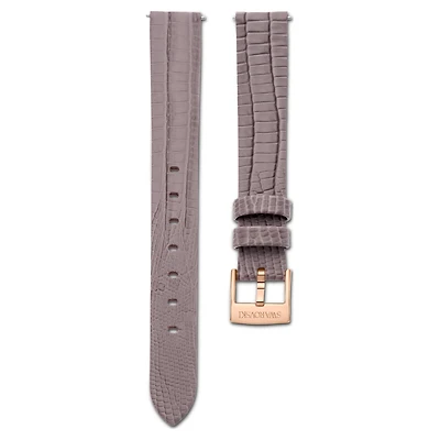 Watch strap, 13 mm (0.51") width, Leather, Gray, Rose gold-tone finish