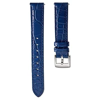 Watch strap, 15 mm (0.59") width, Leather with stitching, Blue, Stainless steel by SWAROVSKI