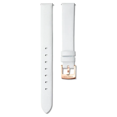 Watch strap, 14 mm (0.55") width, Leather, White, Rose gold-tone finish