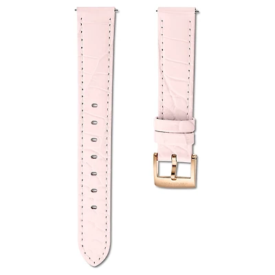 Watch strap, 15 mm (0.59") width, Leather with stitching, Pink, Rose gold-tone finish