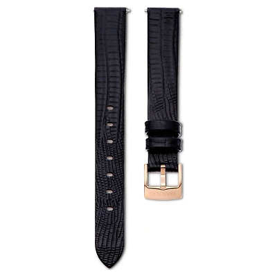 Watch strap, 13 mm (0.51") width, Leather, Black, Rose gold-tone finish