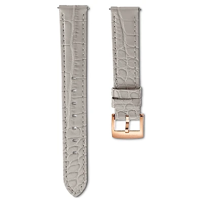 Watch strap, 15 mm (0.59") width, Leather with stitching, Gray, Rose gold-tone finish