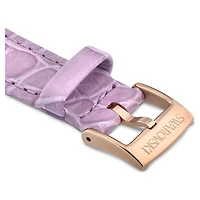 Watch strap, 17 mm (0.67") width, Leather with stitching, Purple, Rose gold-tone finish