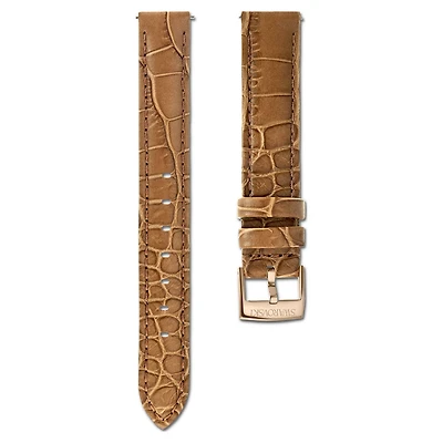 Watch strap, 17 mm (0.67") width, Leather with stitching, Brown, Rose gold-tone finish