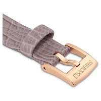 Watch strap, 13 mm (0.51") width, Leather, Gray, Rose gold-tone finish