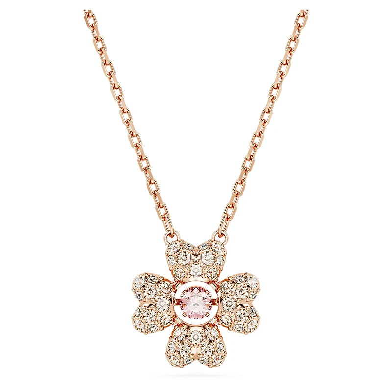 Idyllia pendant, Clover, White, 18K rose gold finish