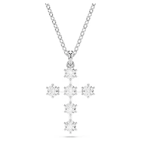 Insigne pendant, Round cut, Cross, White, Rhodium plated by SWAROVSKI