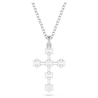 Insigne pendant, Round cut, Cross, White, Rhodium plated by SWAROVSKI
