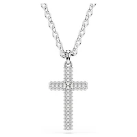Insigne pendant, Pavé, Cross, White, Rhodium plated by SWAROVSKI