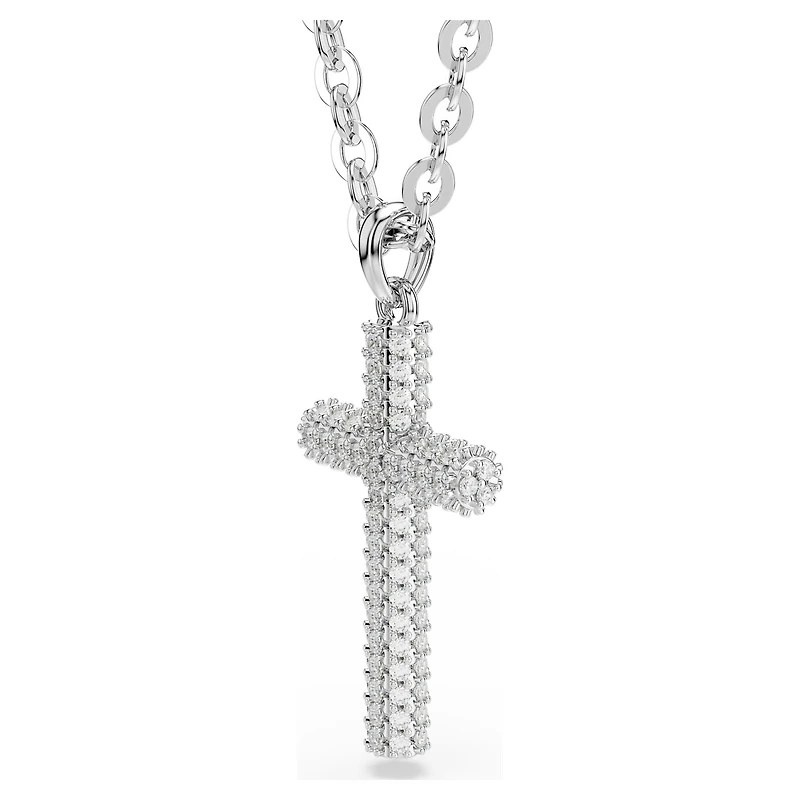 Insigne pendant, Pavé, Cross, White, Rhodium plated by SWAROVSKI