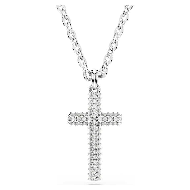 Insigne pendant, Pavé, Cross, White, Rhodium plated by SWAROVSKI