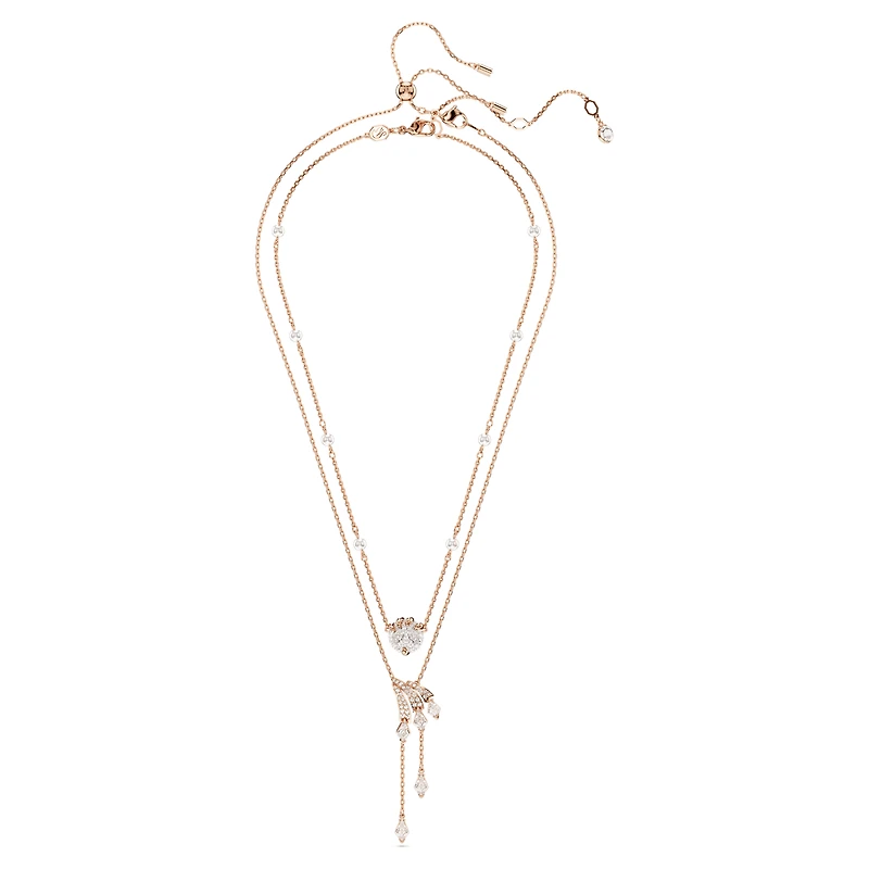 Dragon & Phoenix necklace, Set (2), Crystal pearl, Dragon’s claw, White, 18K rose gold finish