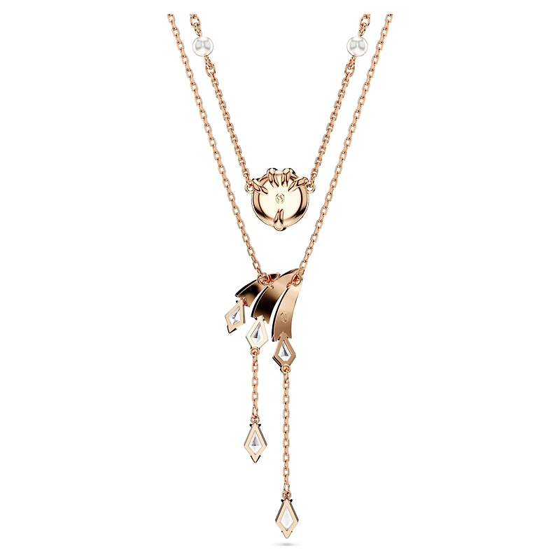 Dragon & Phoenix necklace, Set (2), Crystal pearl, Dragon’s claw, White, 18K rose gold finish