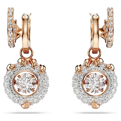 Dragon & Phoenix drop earrings, Dragon’s claw, White, Rose gold-tone plated