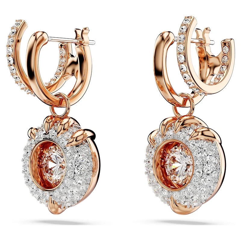 Dragon & Phoenix drop earrings, Dragon’s claw, White, Rose gold-tone plated by SWAROVSKI
