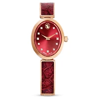 Crystal Rock oval watch, Swiss Made, Metal bracelet, Red, Rose gold-tone finish by SWAROVSKI
