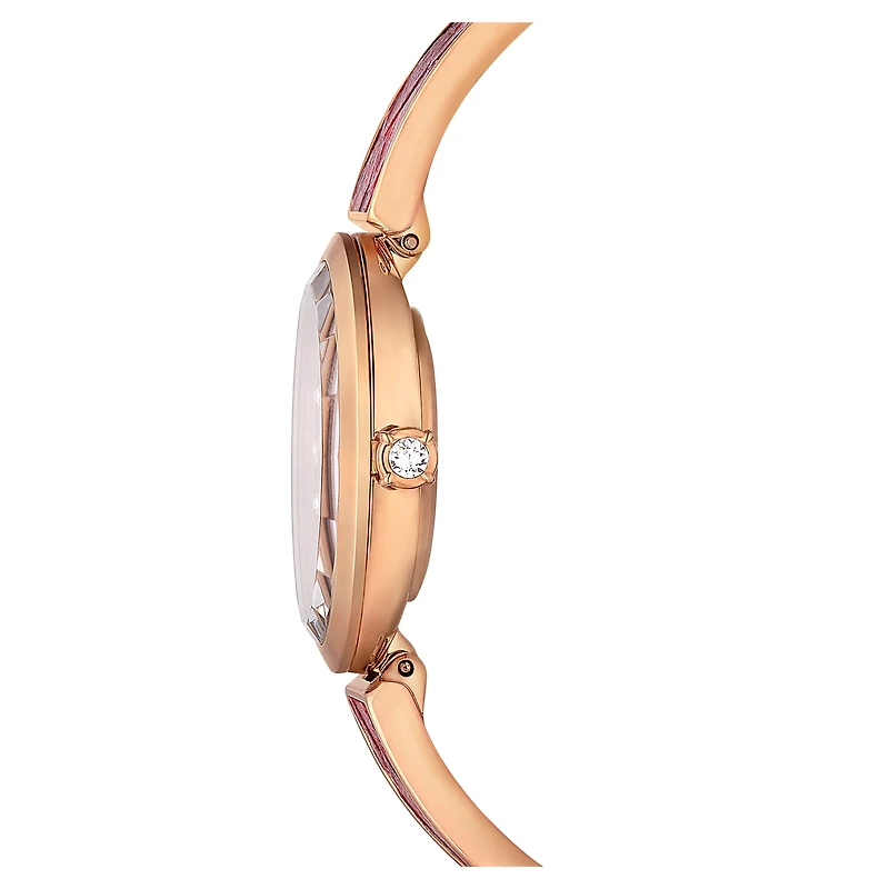 Crystal Rock oval watch, Swiss Made, Metal bracelet, Red, Rose gold-tone finish by SWAROVSKI