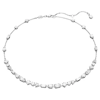 Mesmera necklace, Mixed cuts, Scattered design, White, Rhodium plated by SWAROVSKI