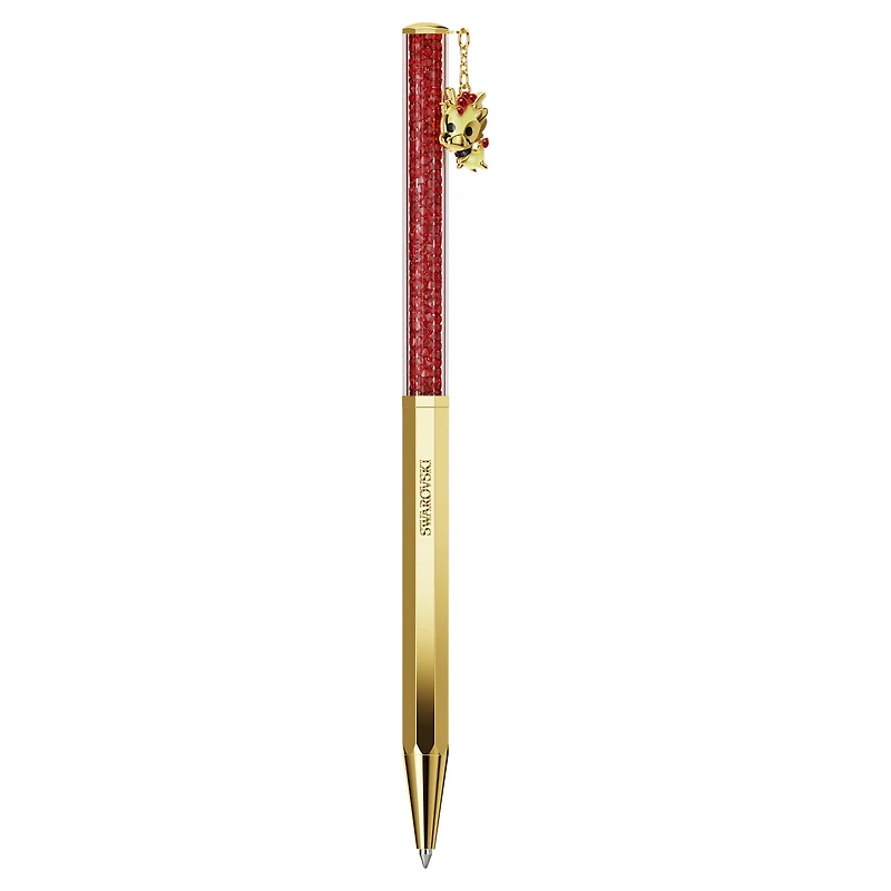 Crystalline Dragon and Phoenix ballpoint pen, Octagon shape, Dragon, Red, Gold-tone plated by SWAROVSKI