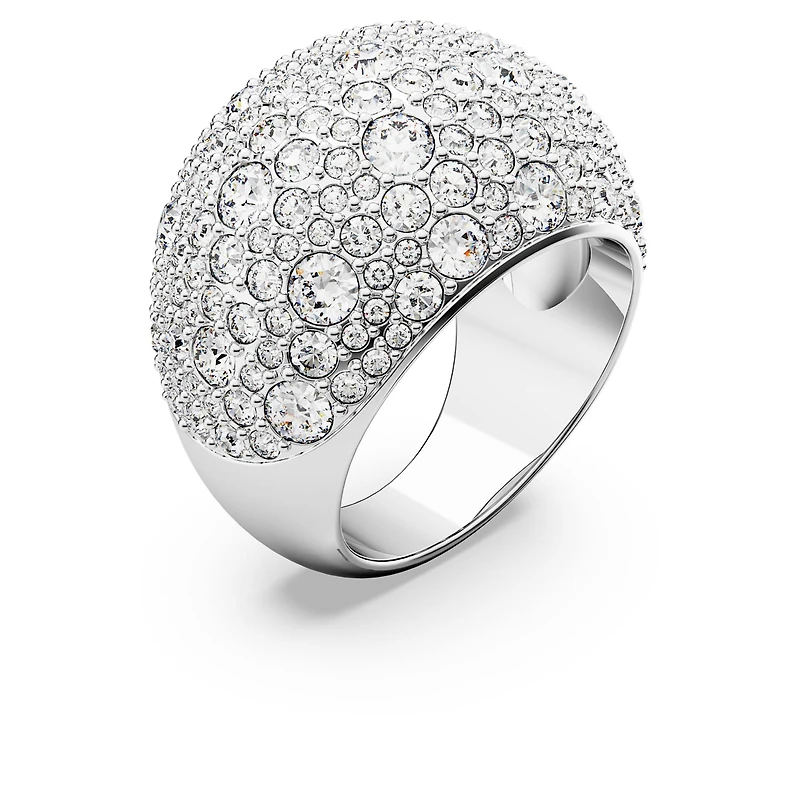 Luna cocktail ring, Moon, White, Rhodium plated by SWAROVSKI
