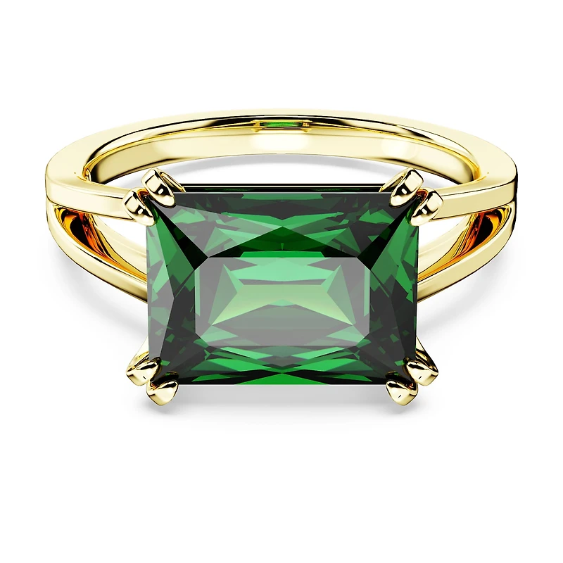 Stilla cocktail ring, Rectangular cut, Green, 18K gold finish