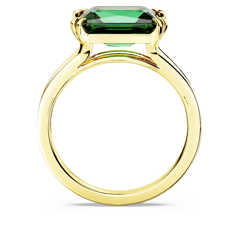 Stilla cocktail ring, Rectangular cut, Green, 18K gold finish