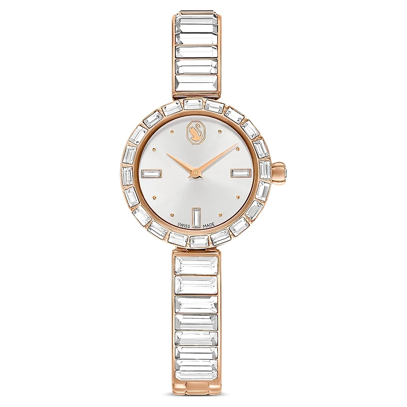Matrix bangle watch, Swiss Made, Crystal bracelet, White, Rose gold-tone finish by SWAROVSKI