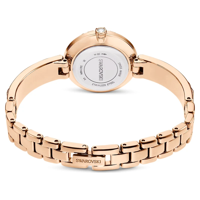 Matrix bangle watch, Swiss Made, Crystal bracelet, White, Rose gold-tone finish by SWAROVSKI