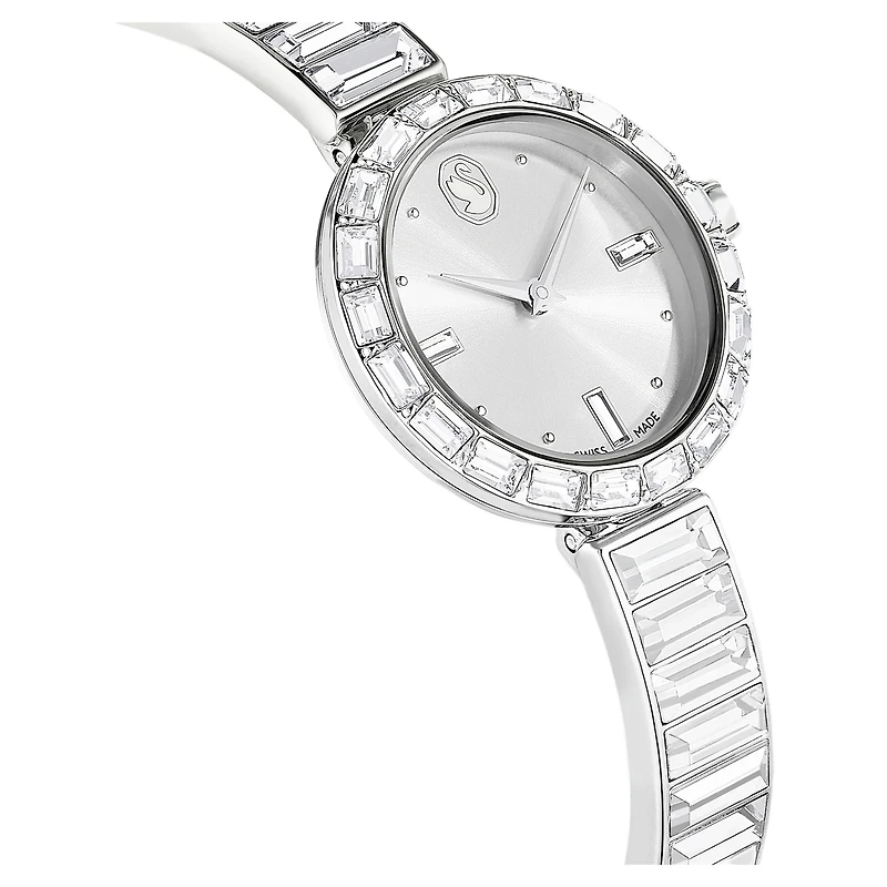 Matrix bangle watch, Swiss Made, Crystal bracelet, White, Stainless Steel by SWAROVSKI