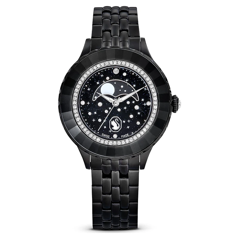 Octea moon watch, Swiss Made, Moon, Metal bracelet, Black, Black finish by SWAROVSKI