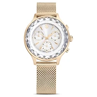 Nova chrono watch, Swiss Made, Metal bracelet, Gold tone, Champagne gold-tone finish by SWAROVSKI
