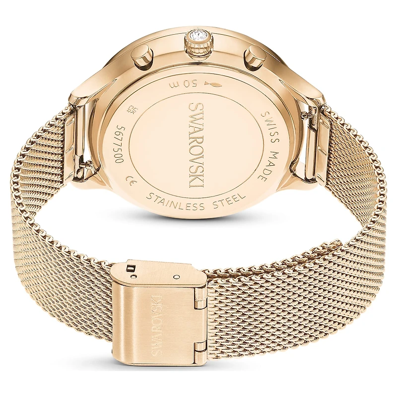 Nova chrono watch, Swiss Made, Metal bracelet, Gold tone, Champagne gold-tone finish by SWAROVSKI