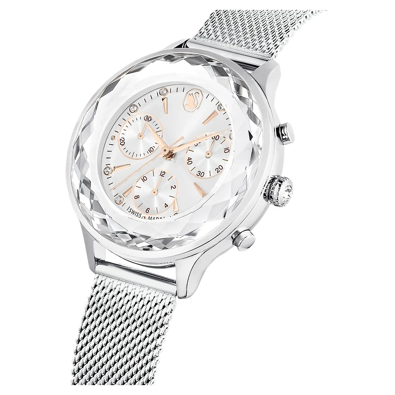 Nova chrono watch, Swiss Made, Metal bracelet, Silver tone, Stainless Steel by SWAROVSKI