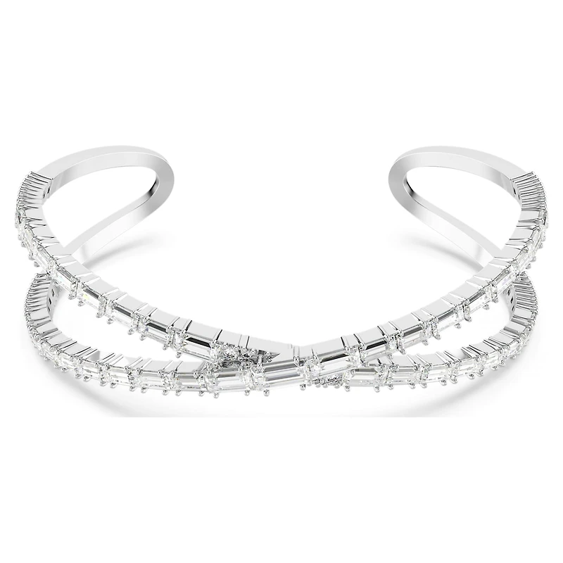 Hyperbola cuff, Infinity, White, Rhodium plated by SWAROVSKI