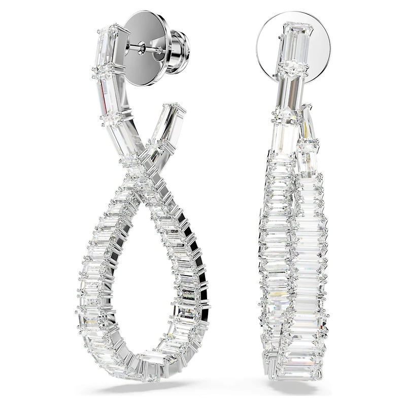 Hyperbola drop earrings, Infinity, White, Rhodium plated by SWAROVSKI