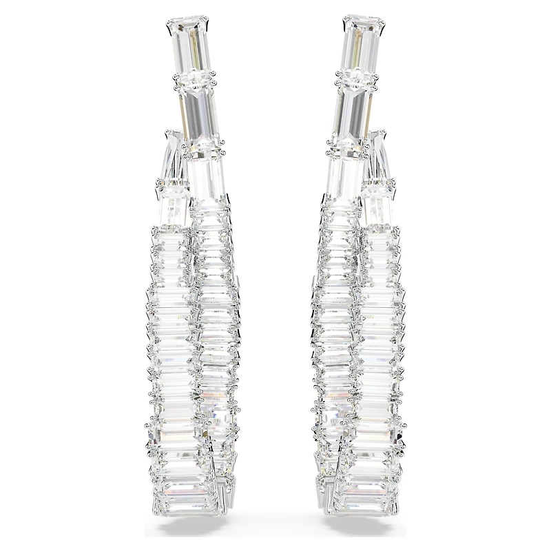Hyperbola drop earrings, Infinity, White, Rhodium plated by SWAROVSKI