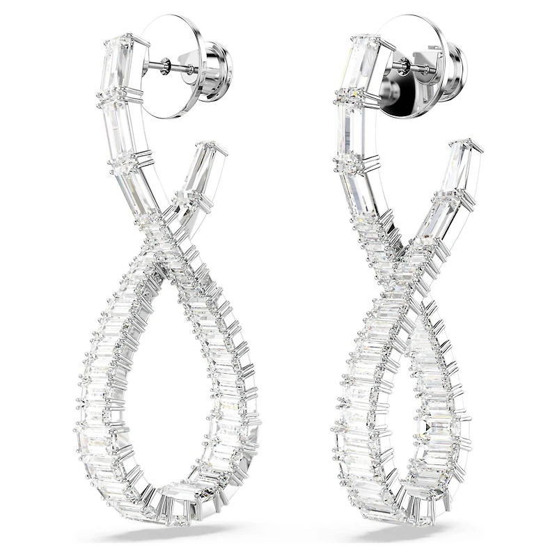 Hyperbola drop earrings, Infinity, White, Rhodium plated by SWAROVSKI