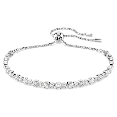 Matrix Tennis bracelet, Mixed round cuts, White, Rhodium plated